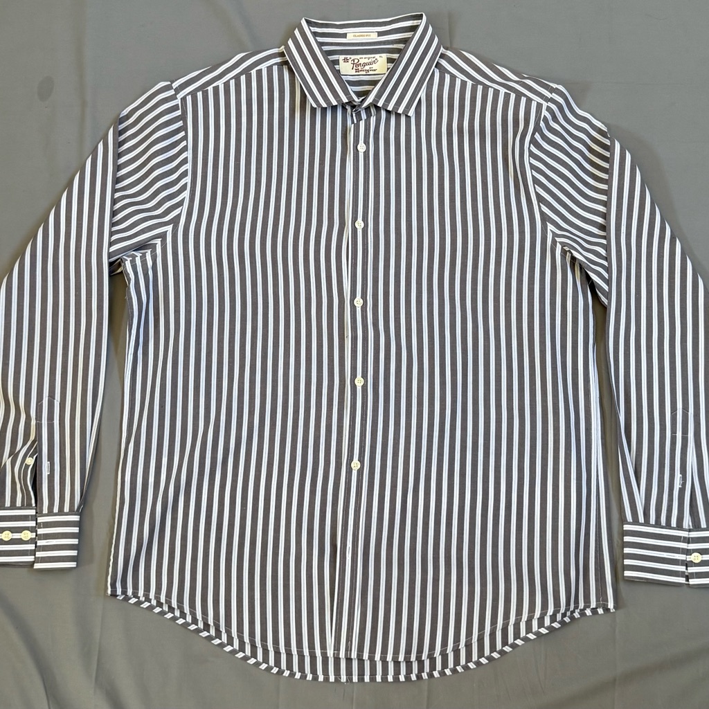 Men's Penguin Striped Button-Up Long Sleeved Size Xl